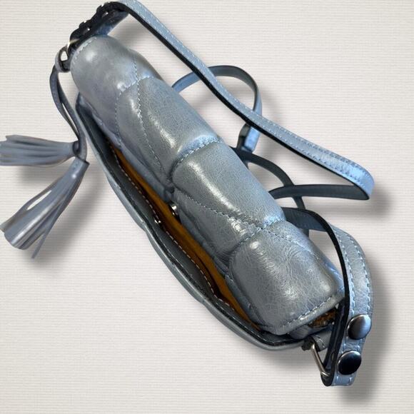 Patricia Nash Leather Oil Waxed Corfu Crossbody Shoulder Bag Quilted Blue Gray - Picture 5 of 13